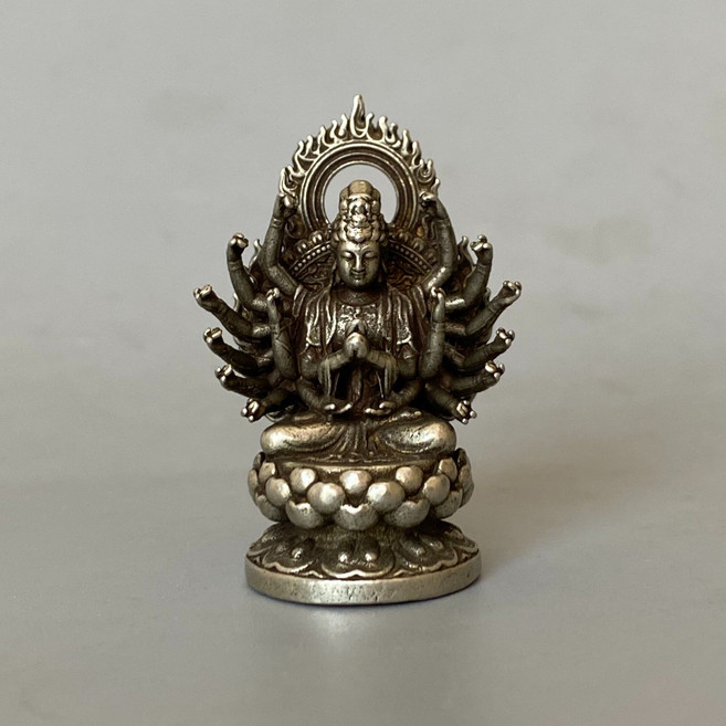 純銅 白銅 實心 千手觀音 佛像 桌面擺件 背光, 如圖所示, 1個
