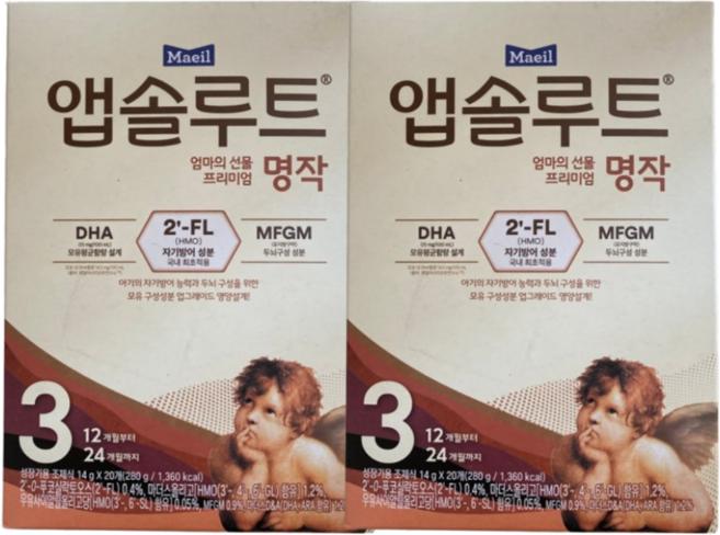 매일유업 앱솔루트 명작 2FL (HMO)분유 스틱 3단계(12~24개월) 14g 20포 2개(총 40포), 2개, 20개입