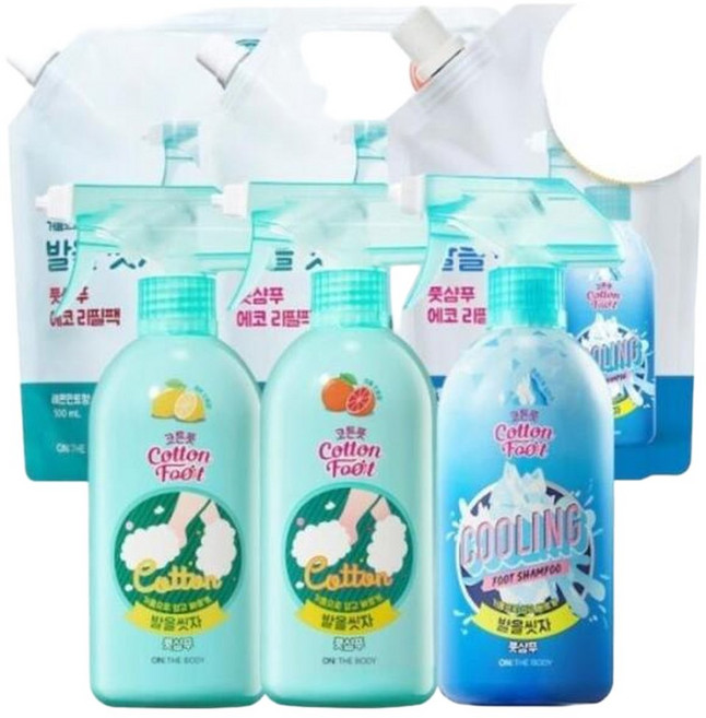 (NEW) 온더바디 코튼풋 발을씻자 자몽리필500ml 3개 x2SETGR, 3개입, 2개, 500ml