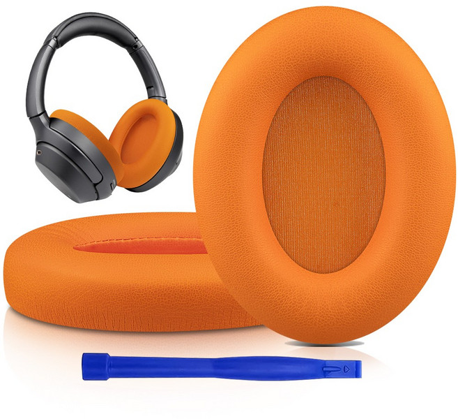 SOULWIT 교체용 이어패드-호환 모델 소니 Sony WH-1000XM3 (WH1000XM3) 오버이어 헤드폰 다양한 소재 가능 소음 차단 메모리 폼 두께 증가 1쌍, Protein Leather, Orange, 1개