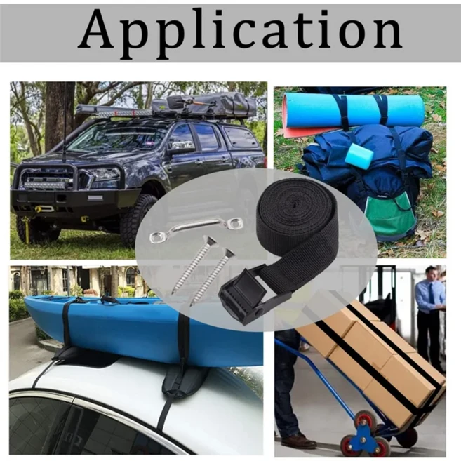 신제품 1인치 X 4피트 배터리 타이 다운 스트랩 키트 (스테인리스 스틸 캠 버클 브래킷 및 나사 포함) - 보, 01 Black  silver