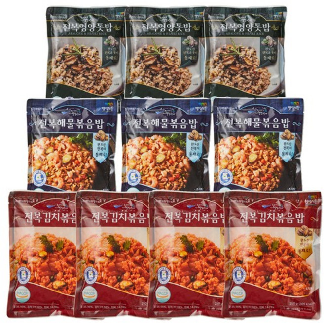 완도 통 전복 해물 김치 톳 영양볶음밥 250g 10팩 혼밥 캠핑용, 김치5팩+톳5팩