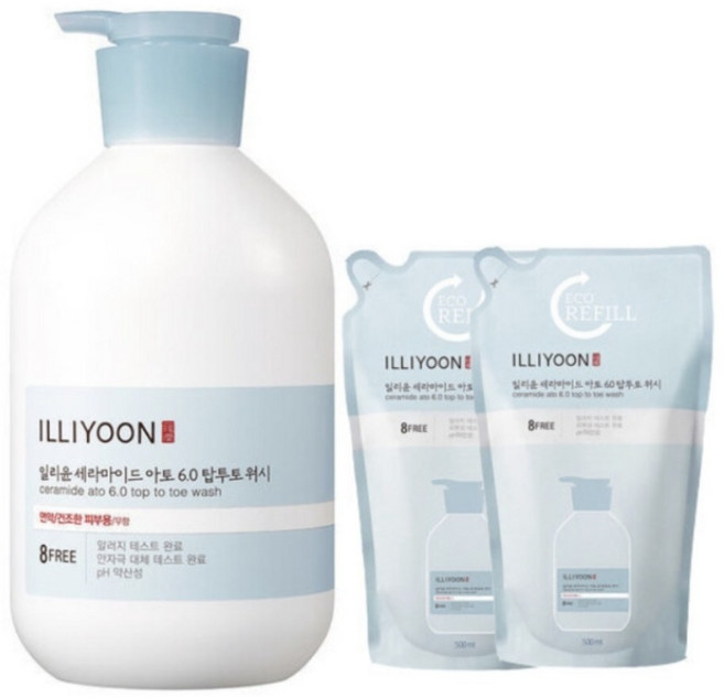 일리윤 세라마이드아토6.0탑투토워시 1000ml + 500ml 리필 2개, 1L