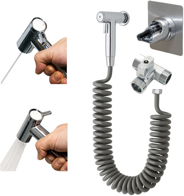 리빙리뉴 마그넷 2웨이 욕실 청소 스프레이건 샤워기 접착식 거치대 5M 코일호스 4종 세트, 1세트