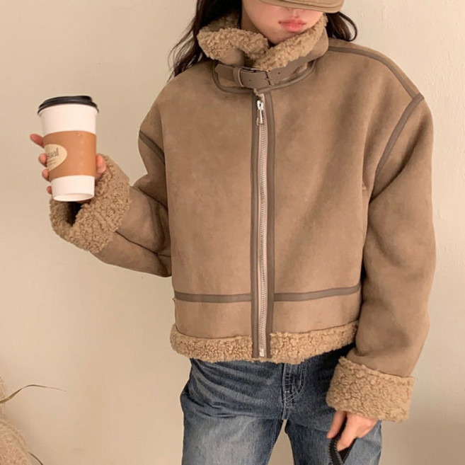 에스라이프 분위기템 부드러운 여성 무스탕 숏 크롭자켓