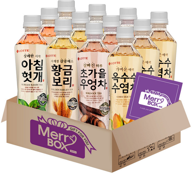 차음료 세트 {옥수수수염차3+우엉차3+황금보리3+아침헛개3}+메세지카드, 1세트, 500ml