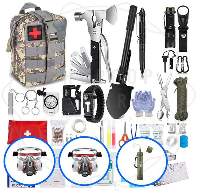슈룹스타 재난가방 방독면 휴대용 정수기 응급 생존키트 필수품 올인원 풀세트, 세트A_생존키트36개+방독면+휴대용정수기, 1개