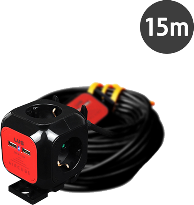 러그 에어큐브 2포트 USB 멀티탭 연장선 4구 LUG-KSG-04U-1.5, 15m, 블랙(B), 1개