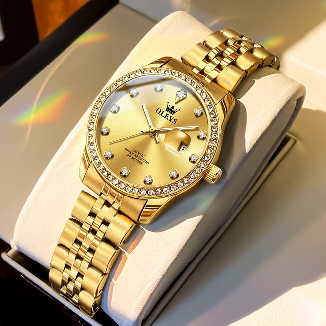 OLEVS 여성손목시계 정품쿼츠 럭셔리 명품 워터프루프 야광 메탈시계