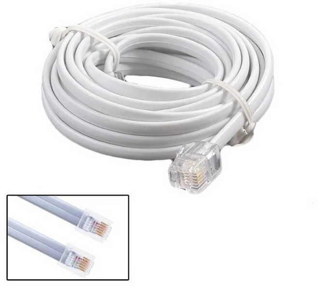 勁祥科技 六芯電話線 6P6C RJ11 扁平電話線, 1個, 2米-白, 白色