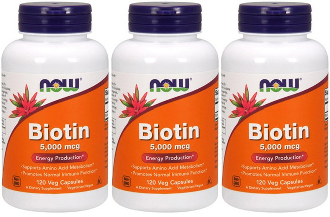 NOW Foods 生物素素食膠囊 5000mcg, 120顆, 3罐