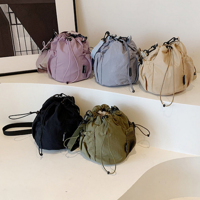 여성 미니 버킷백 복조리 스트링백 나일론 크로스백 데일리 여행용 가벼운 가방