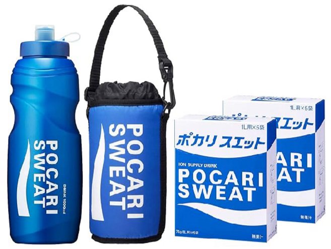오오츠카제약 포카리스웨트 병 보틀 1L 보냉 케이스 파우더 2개 세트, 블루