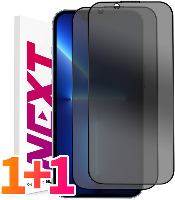 NEXTMOBILE 1+1 아이폰13 프로 프로맥스 미니 터치감 좋은 사생활 보호 풀커버 강화유리 액정 보호 필름, 2개