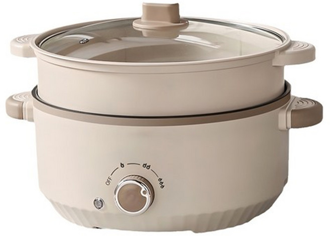 LOVFIR 다용도 미니 멀티쿠커 전기냄비 프라이팬 라면포트 원터치 압력 솥밥, 3L, 1개, 흰색, 24cm