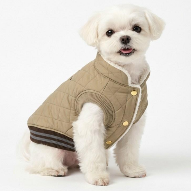 패리스독 얼스 컬러 퀼팅 베이지 강아지 애견 의류, 1개
