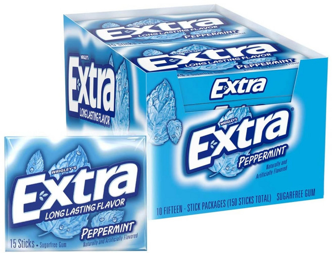Extra Peppermint Gum 엑스트라 페퍼민트 무설탕 껌 15개입 10팩, 498.95g, 1개