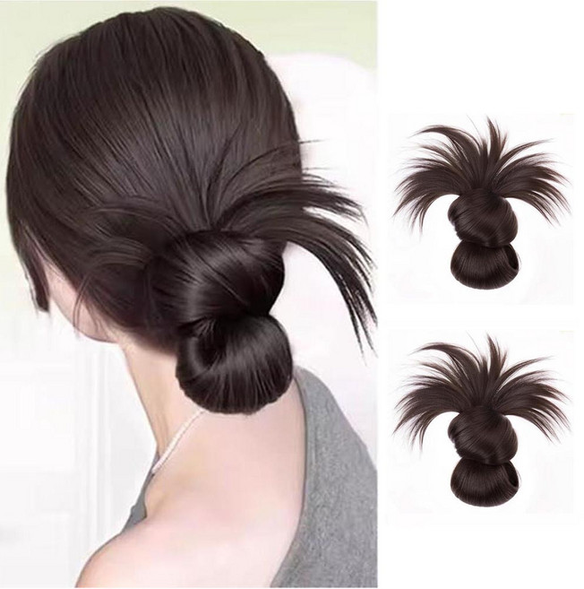 1P/2P 여신 꽁지머리 가발 집게 가시번 로우번 하이번 자연스러운 부분가발 올림머리 똥머리, 2개, 브라운블랙