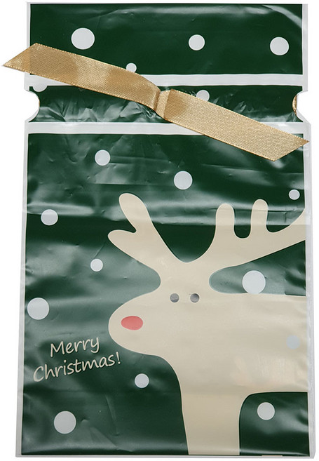 산타선물주머니(50매) 초록루돌프/ 어린이집 유치원 초등 교회 크리스마스 성탄 선물포장 쇼핑백