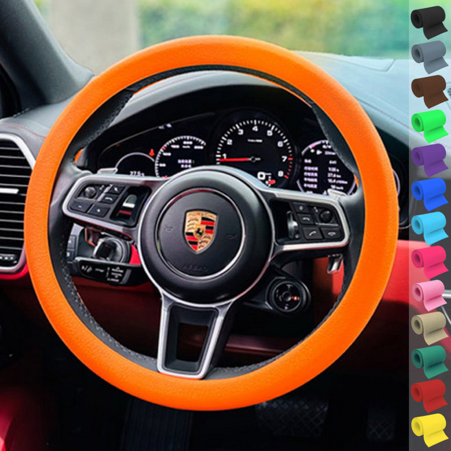토이팝21 논슬립 차량용 핸들커버 실리콘 얇은 원형 D컷 15컬러, 오렌지