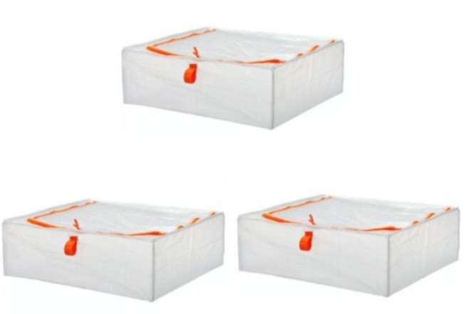 백희네 e012. 이케아 페르클라 수납리빙박스 이불박스, 화이트오렌지, 3개