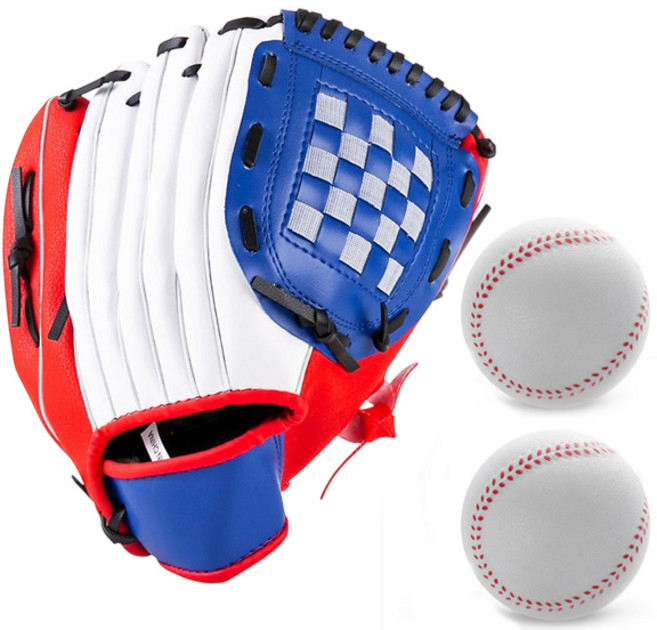 투센 야구글러브 우투 소프트볼, 1개, 레드블루 공2개입