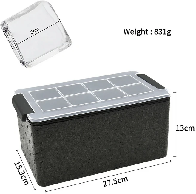 투명 얼음 볼 메이커 몰드 8개 실리콘 위스키 트레이 기포 없는 큐브 2인치 상자, 8 pcs Cube