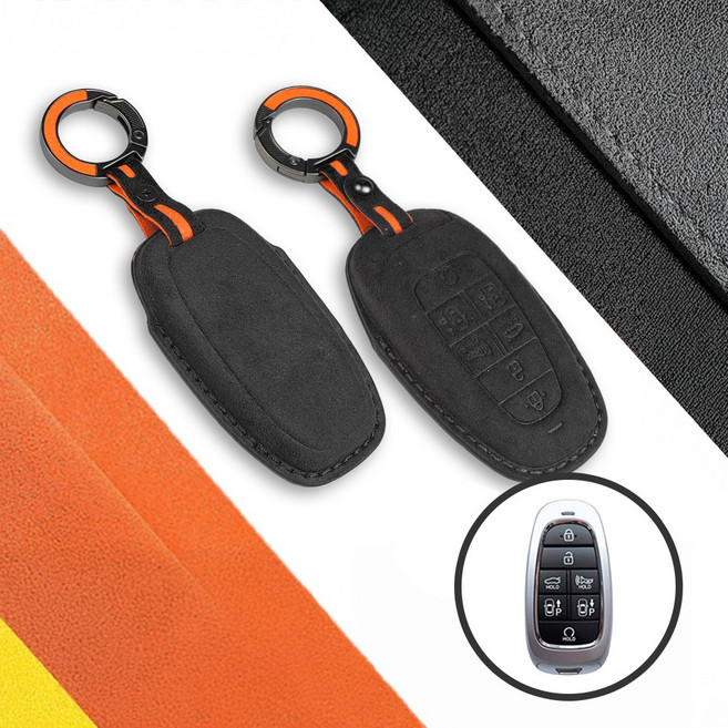 벤오토 현대 알칸타라 차 키케이스 스마트키 자동차 가죽 키커버 키홀더, 2-08. 현대 7버튼 (S6-HH7), 블랙