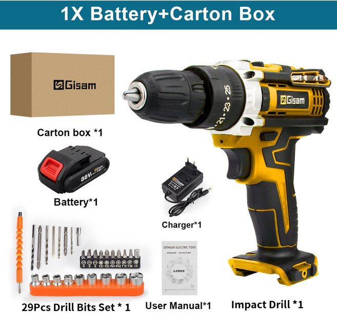 무선 드릴 전기 스크루 드라이버 전기 임팩트 드릴 미니 무선 전원 드라이버 DC 리튬 이온 배터리 전동, 1 Battery Type 4, 1개, 4) 1 Battery Type 4