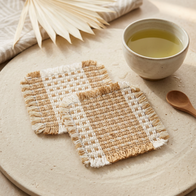 LIVENA 모먼트 체크 티코스터 2P 세트, 머드 브라운