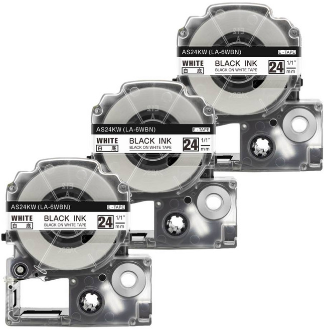우리네라벨 엡손 라벨프린터 테이프 3개 세트 리라쿠마 프린터기 라벨기 호환 LW-K200BL LW-K200PK LW-C410 LW-C610 LW-K200BK, 24mm, 흰색바탕 검정글씨
