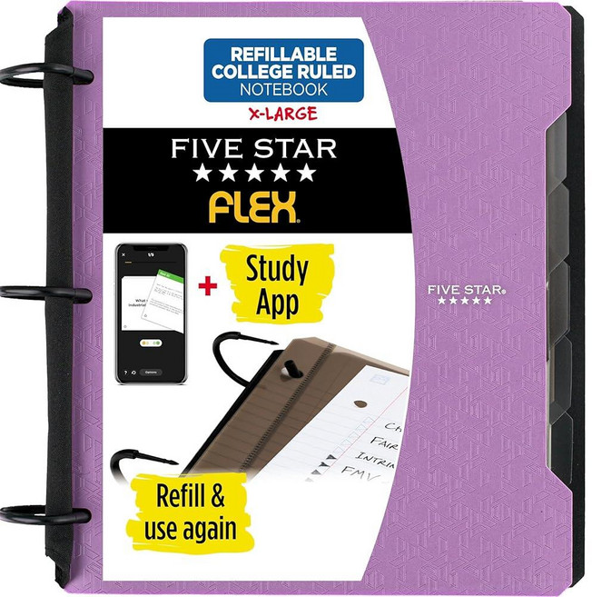 Five STAR 스타 Flex 29324AB6 하이브리드 노트바인더 3.8cm (1-1/2 인치) 바인더 노트북 및 올인원 퍼플, Five 스타 Flex 29324AB6 하이브리드 노트, 1개, 자수정 퍼플