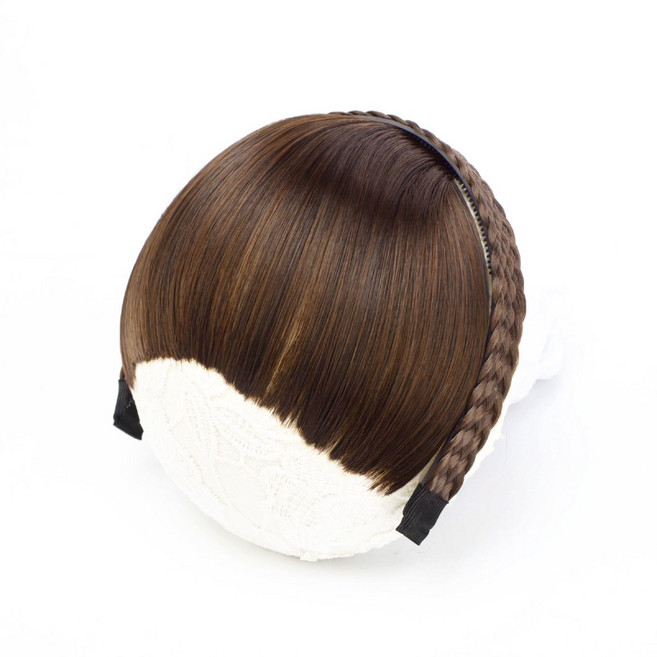 사이드 머리띠 내츄럴 시스루 여자 앞머리 가발 중년 스타일링 일체형 탑 펌 숱, 멜란지브라운, 1개