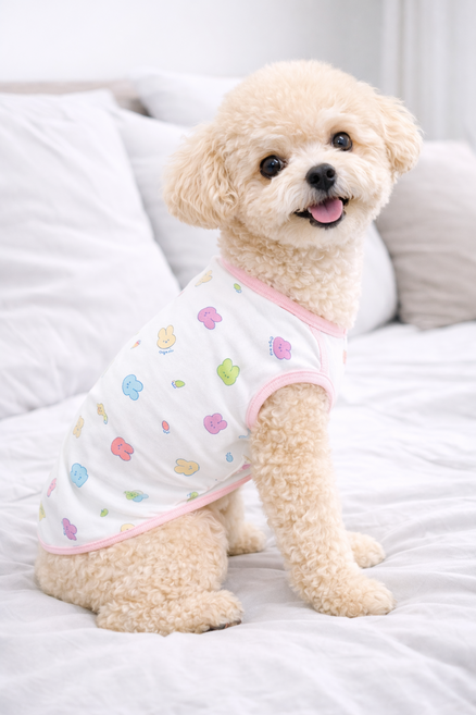 [푸들나무] 오가닉 파스텔버니 강아지 민소매 티셔츠, 1개, 핑크