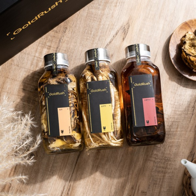 [골드러시]1000ml 3개세트 담금주키트세트 담금술 담금주선물세트 담금주선물 담금주만들기, 1더덕+2감초, 상황버섯, 1개