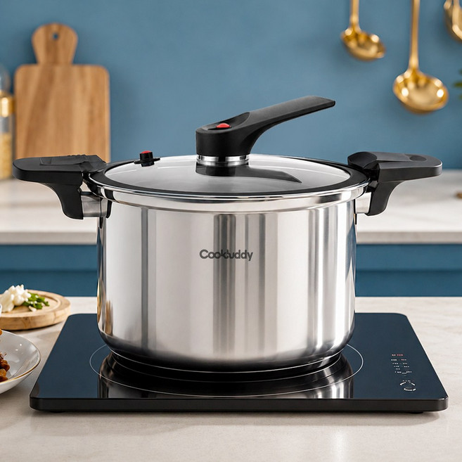 CookBuddy 진공저압냄비 압력솥 스텐 인덕션겸용 2-4인용 진공냄비, 1개, 실버, 5.5L