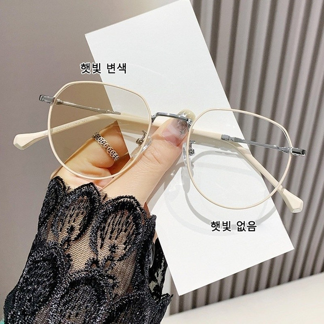 DZX 남녀공용 변색 패션 블루라이트 차단 안경 대학생 캐주얼 오버사이즈 선글라스 안경천+안경집