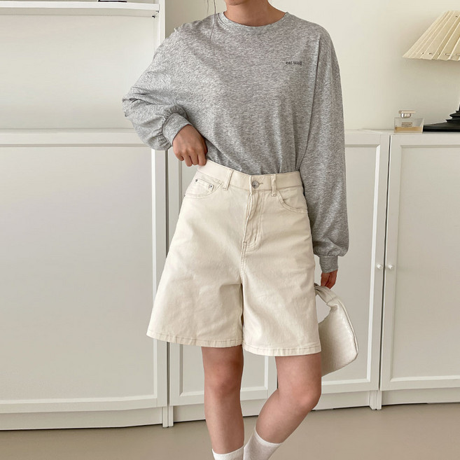 루나진 여성용 시원한 여름 신축성 좋은 면반바지 빅사이즈