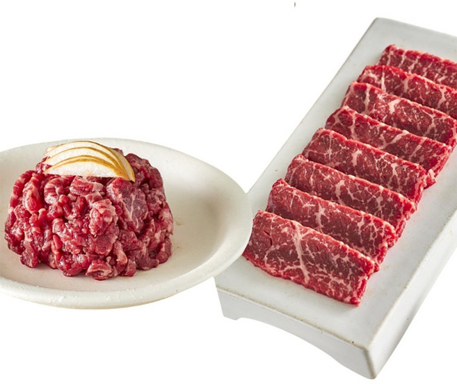1++육회 육사시미 뭉티기 투쁠 한우 마장동 소고기 200g, 1개, 400g