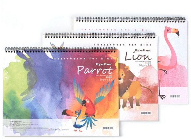 PaperPhant 프리미엄 키즈(Kids) 4컬러 색지 스케치북 하이퀄리티지 커버 트윈링, 8절 3권 세트