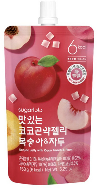 슈가로로 맛있는 코코곤약젤리 복숭아 앤 자두, 150g, 15개