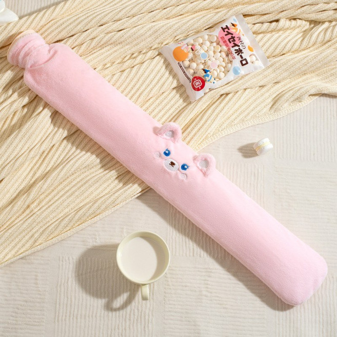 귀여운 동물형 물주머니 2.5L 초장형 보온 보냉 핫팩 찜질용, 분홍색, 여우