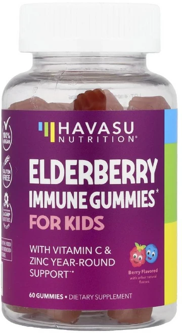 하바수뉴트리션 어린이 엘더베리 구미젤리 비타민C 아연 함유 이뮨 구미스 베리맛 60개 - 쿠팡