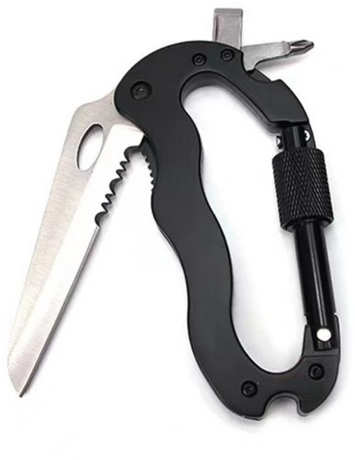 까마느 다용도 멀티 알루미늄 합금 휴대용 등산 캠핑 카라비너, 블랙, 1개