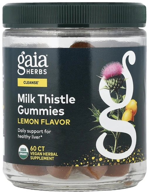 가이아 허브 밀크씨슬 구미 레몬맛 Gaia Herbs Milk Thistle Gummies Lemon 60정, 1개 - 쿠팡
