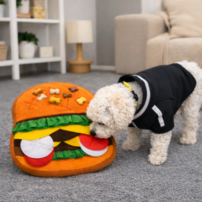 강아지 노즈워크 햄버거 장난감 후각놀이 간식 숨기기 반려견 장난감, 1개, 옐로우