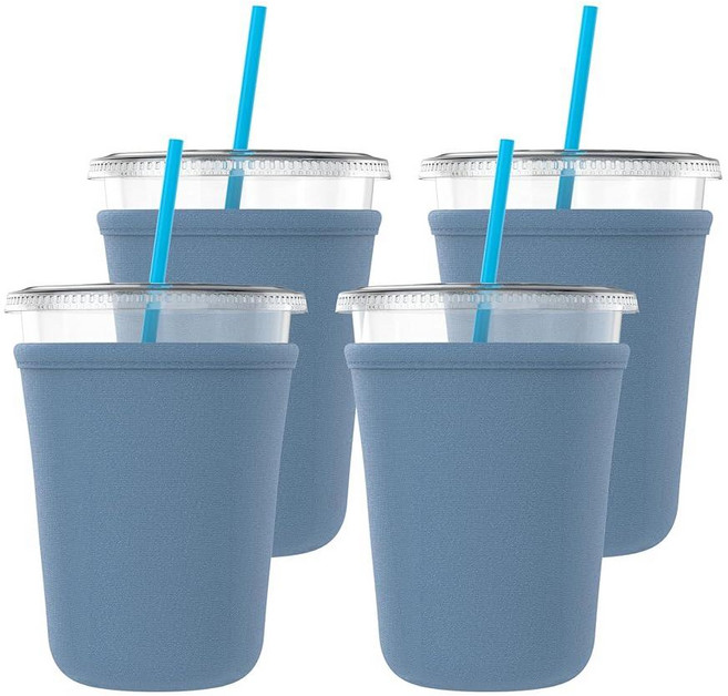 TahoeBay Iced Coffee Cold Cup Sleeve (4-Pack) Reusable Blank Neoprene Insulator Drink Sleeves 16oz, Steel Blue
