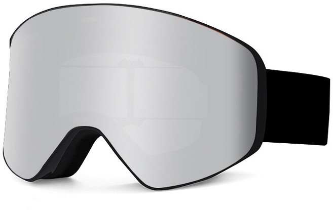 해외직구 마그네틱 안티포그 스키 고글 아웃도어 스포츠 남녀공용 자외선 차단 등산 고글 재고 보유, 블랙 프레임 실버 렌즈, 1개