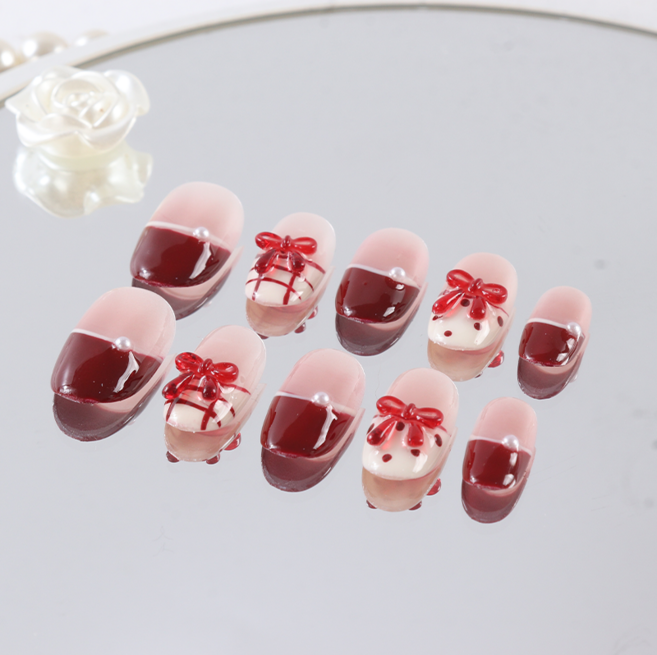 애미림 붙이는 인조손톱 숏 네일팁 간편성 와인색 웨딩네일팁, 1개, M