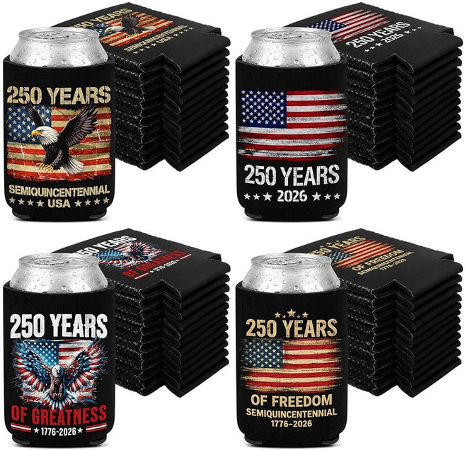 Chengu 24 Pcs 250th Anniversary Can Cooler Sleeves 5 x 3.9 In US Retro Patriotic Can Cooler Sleeve, Chengu 24 Pcs 250th Anniversar